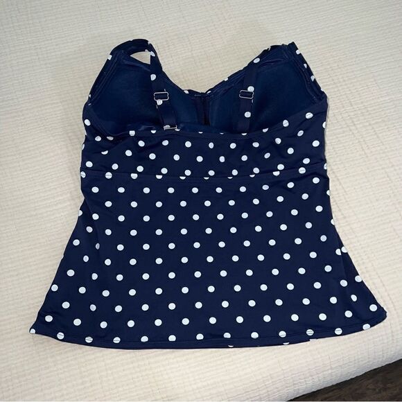 Lands End Navy w White polka dots 16W DD underwire Crossover V neck Tankini Top - Picture 2 of 10